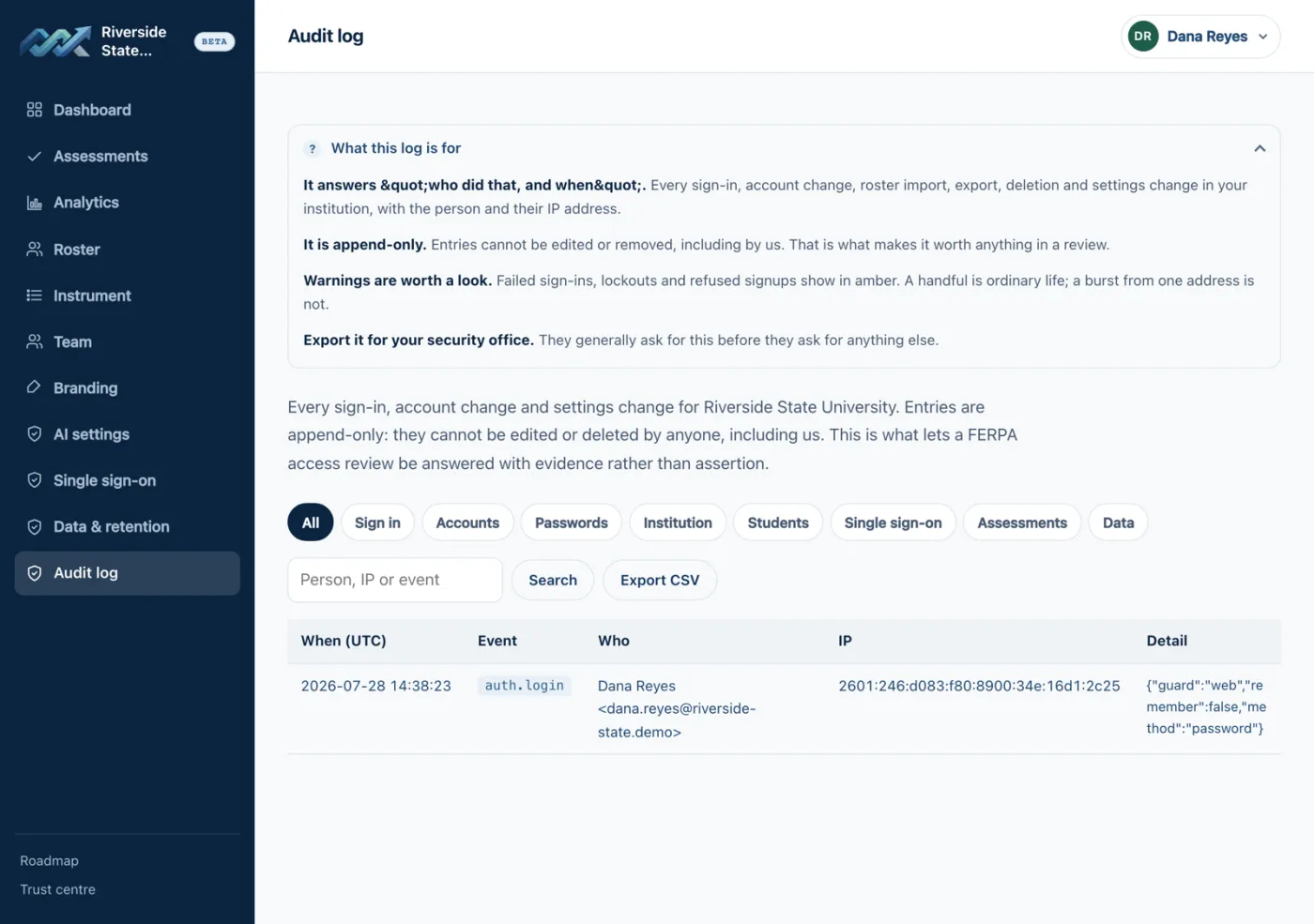 The audit log
