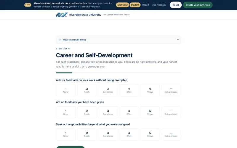 The student view of a career readiness assessment